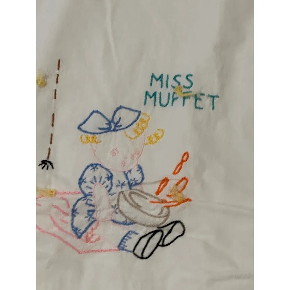 Unbranded Nursery Rhyme Baby Bed Blanket White Hand Embroidered Vintage Style